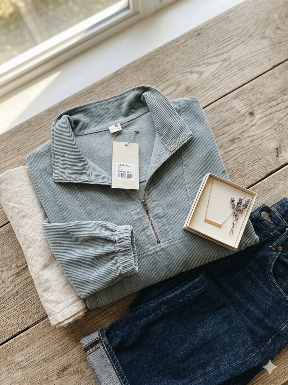 Poetry Dusty Blue Corduroy Quarter-Zip Pullover